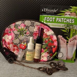 Floral Cosmetic Bag with Skincare and necklace/earrings Set